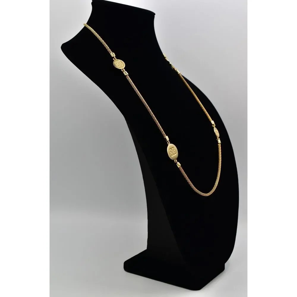 Givenchy Vintage Logo Station Snake Chain Necklace Gold Tone Chunky Signed BinBL